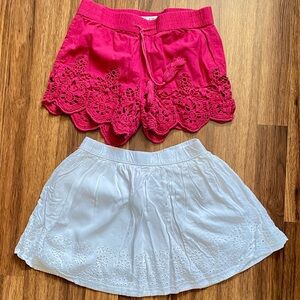Girl’s Pink Shorts and White Lace Skirt Set
